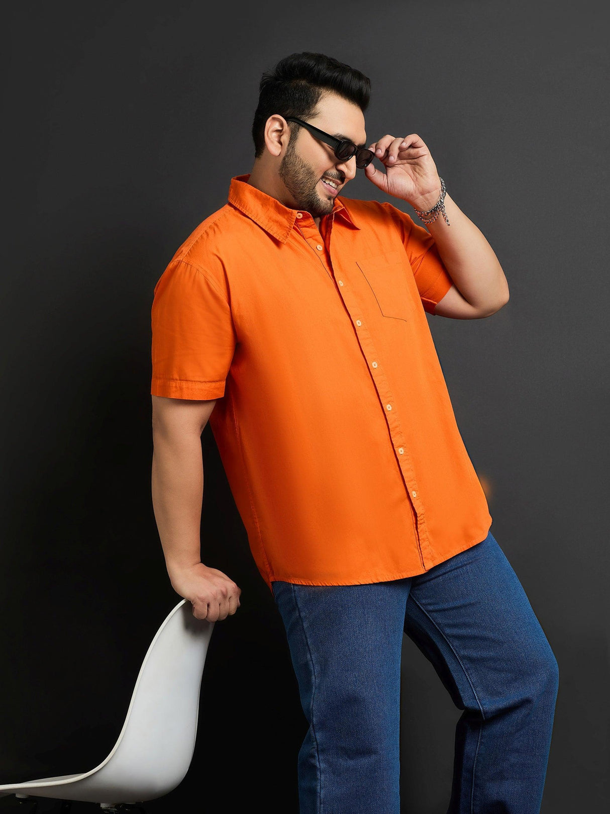 Men Plus Size Panny-Orange Solid Shirt - bigbanana