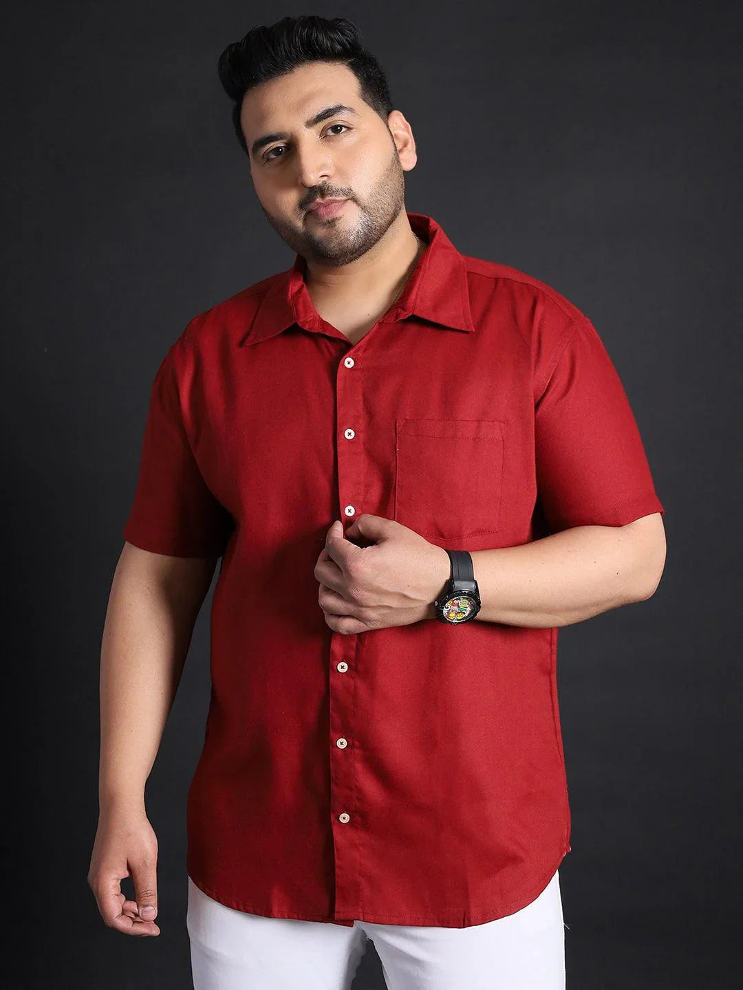 Men Plus Size Panny-Red Solid Shirt - bigbanana