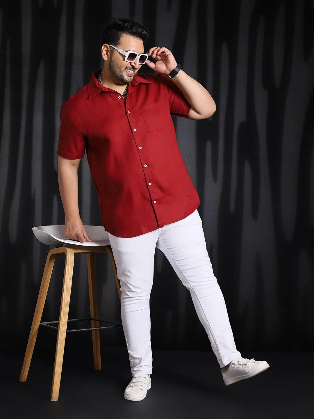 Men Plus Size Panny-Red Solid Shirt - bigbanana