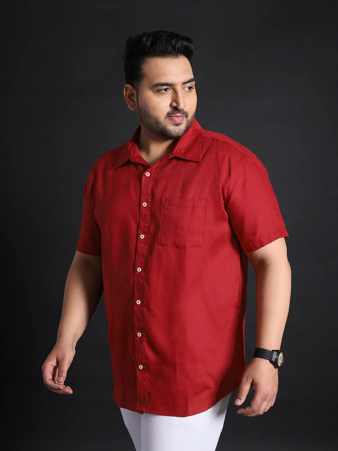 Men Plus Size Panny-Red Solid Shirt - bigbanana