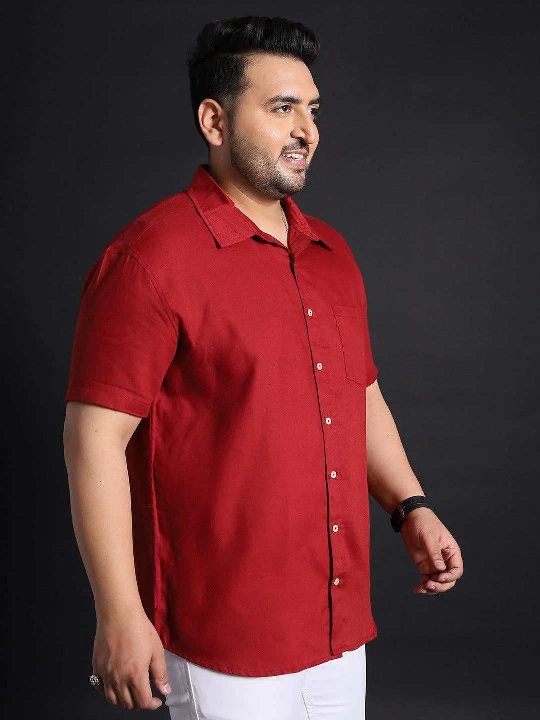 Men Plus Size Panny-Red Solid Shirt - bigbanana