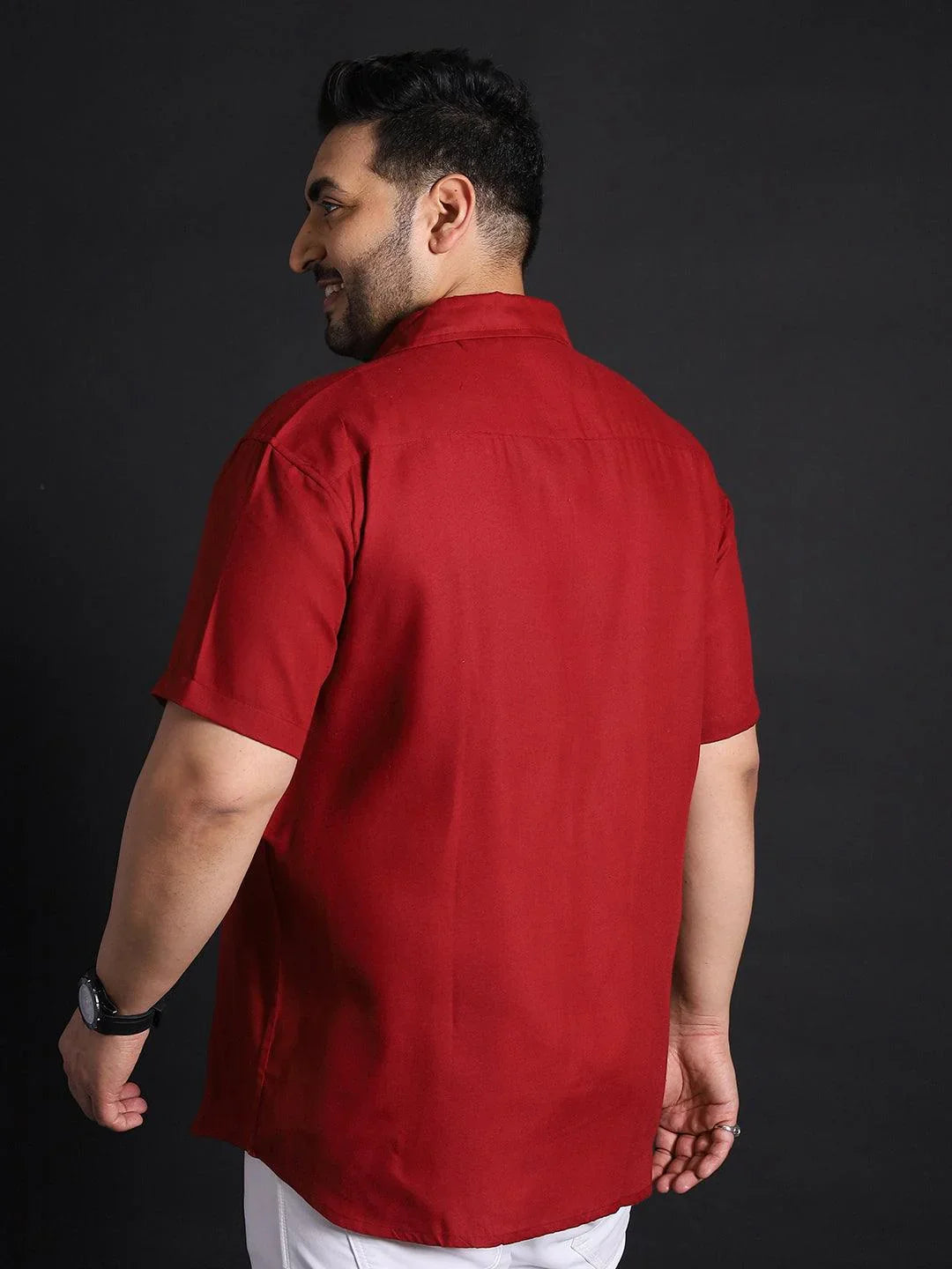 Men Plus Size Panny-Red Solid Shirt - bigbanana