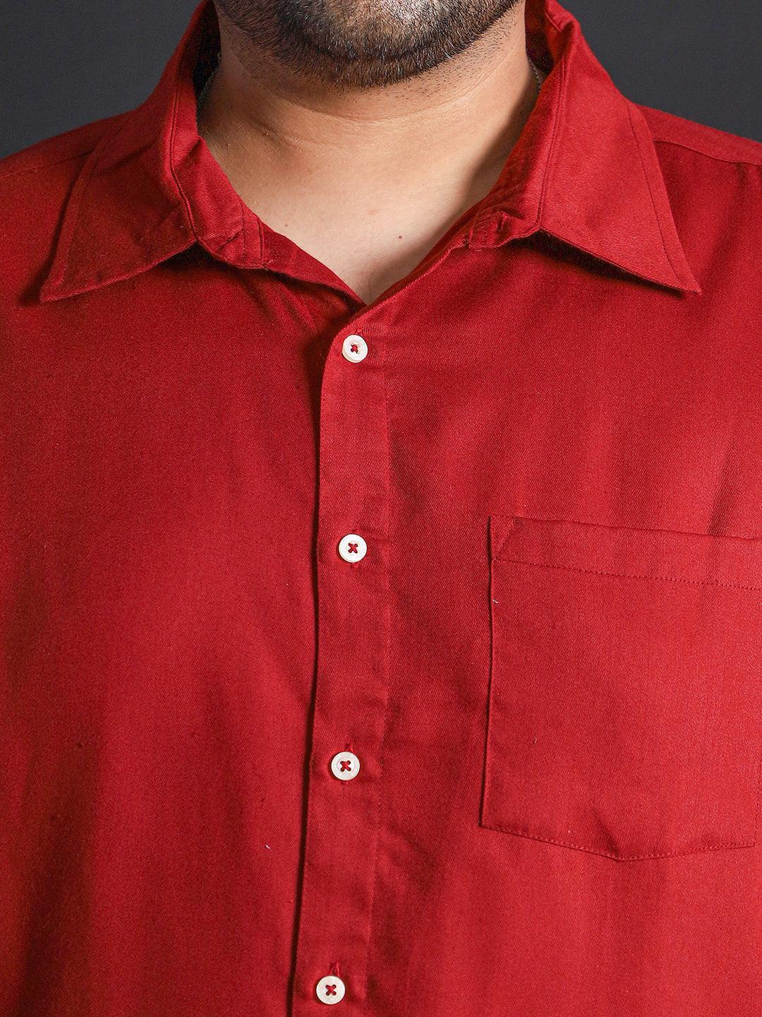 Men Plus Size Panny-Red Solid Shirt - bigbanana