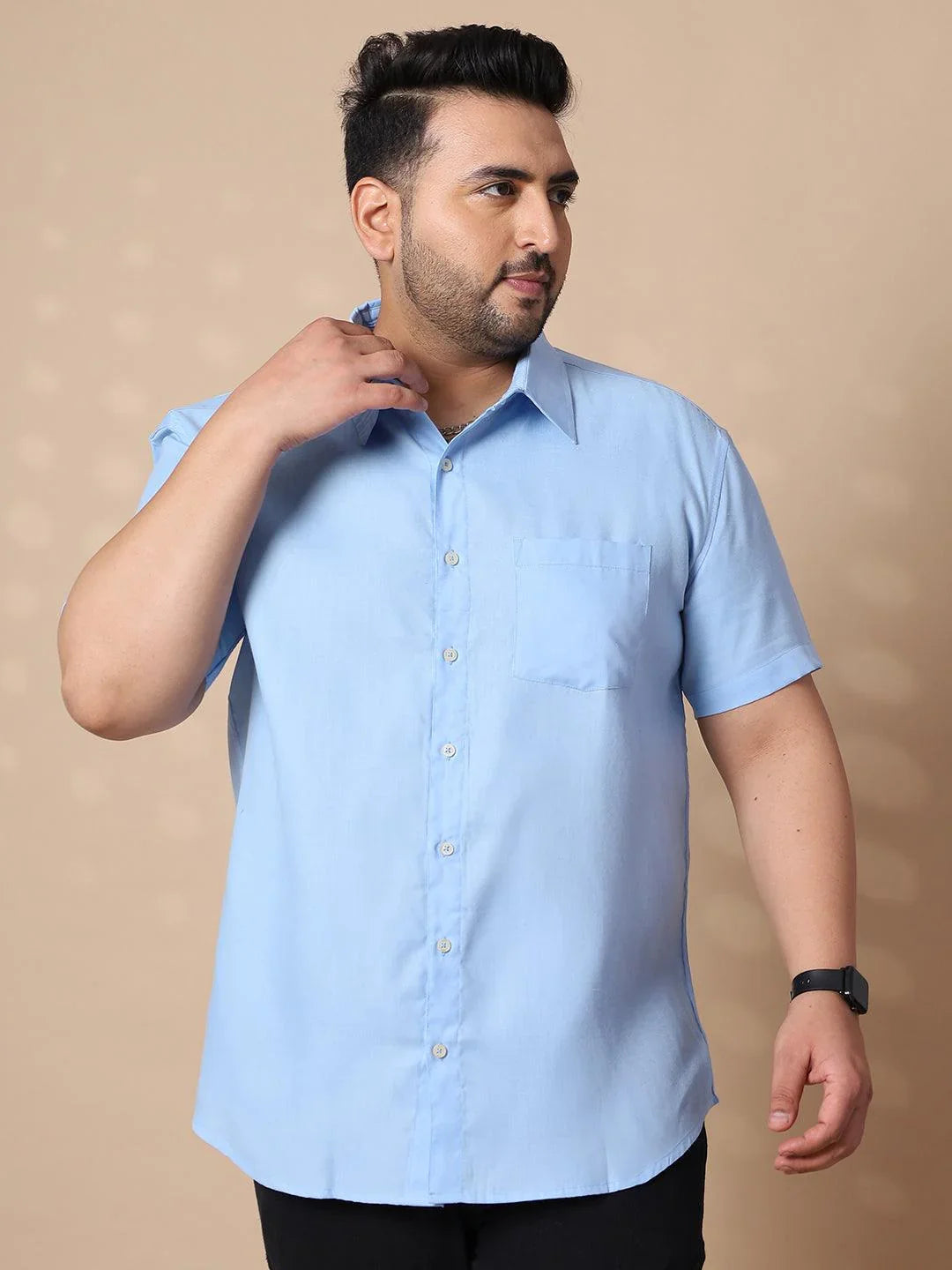 Men Plus Size Panny-Sky Solid Shirt - bigbanana