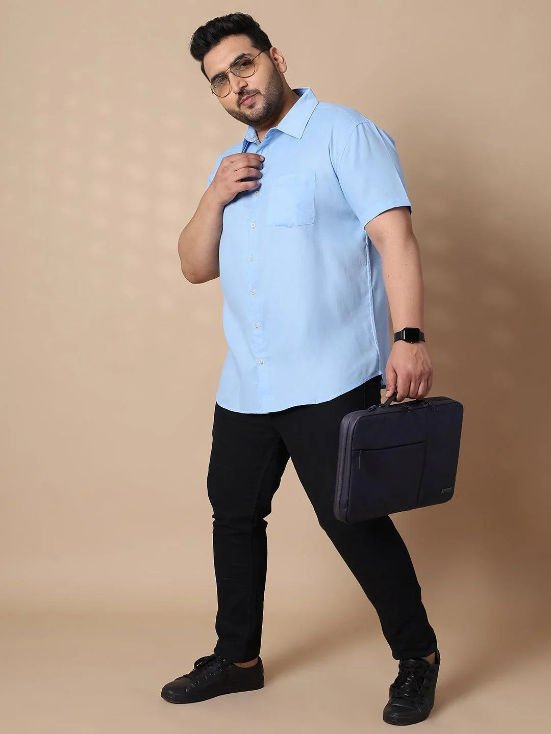 Men Plus Size Panny-Sky Solid Shirt - bigbanana