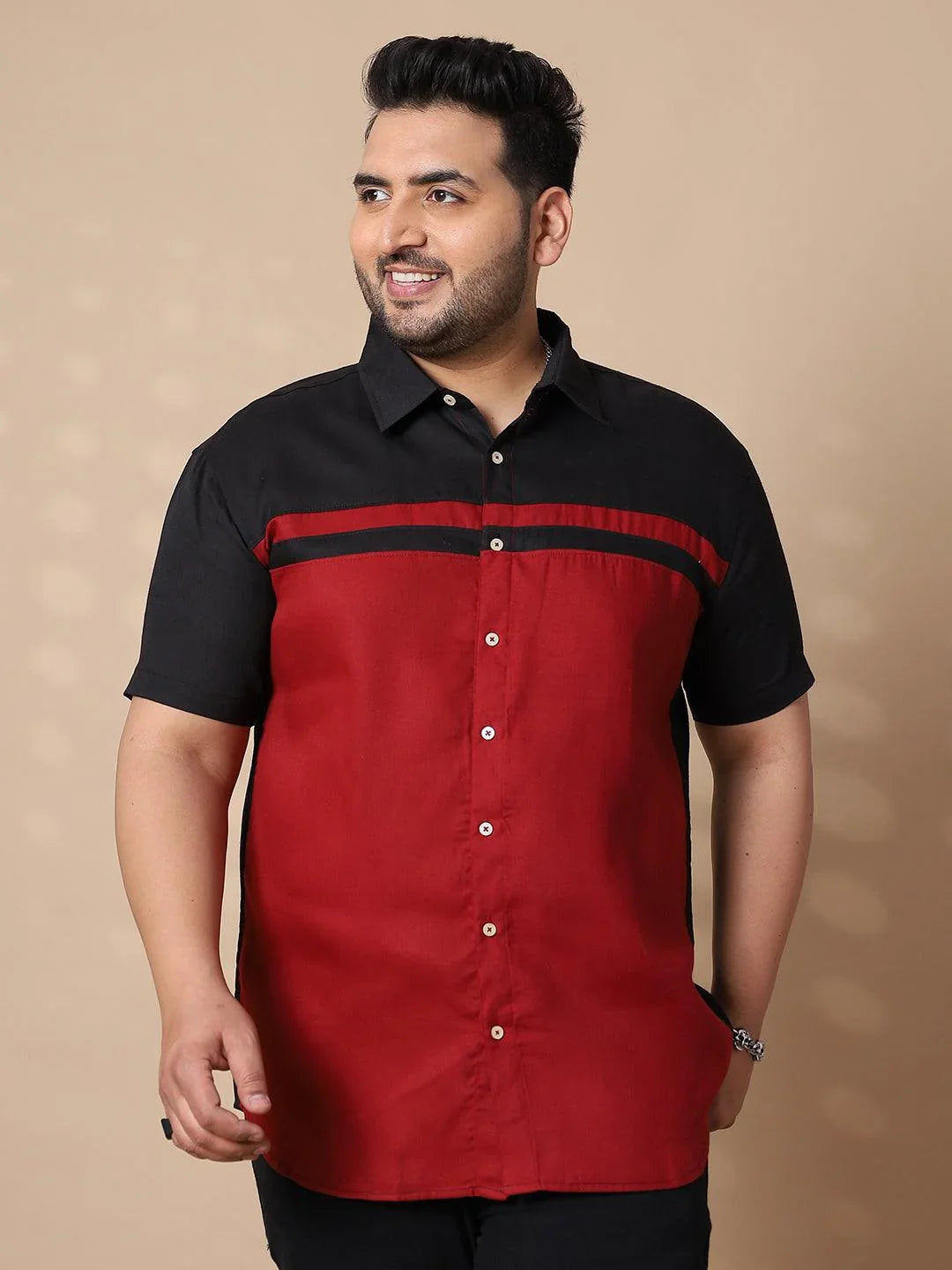 Men Plus Size Pattaya-Red Colorblock Shirt - bigbanana