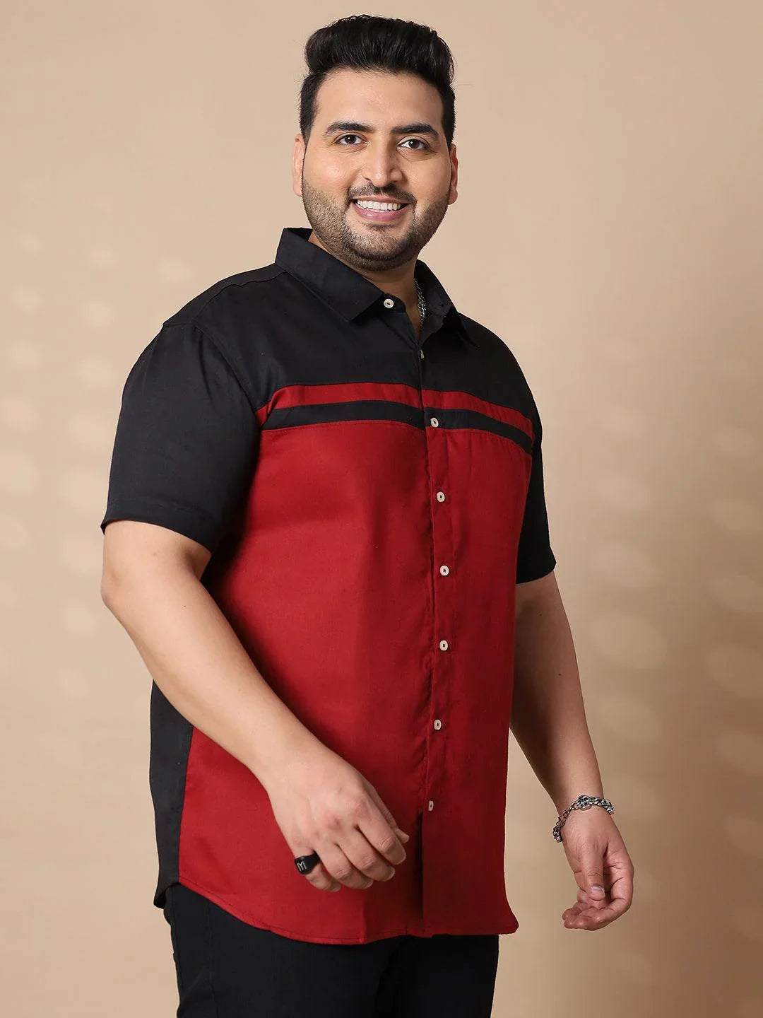 Men Plus Size Pattaya-Red Colorblock Shirt - bigbanana