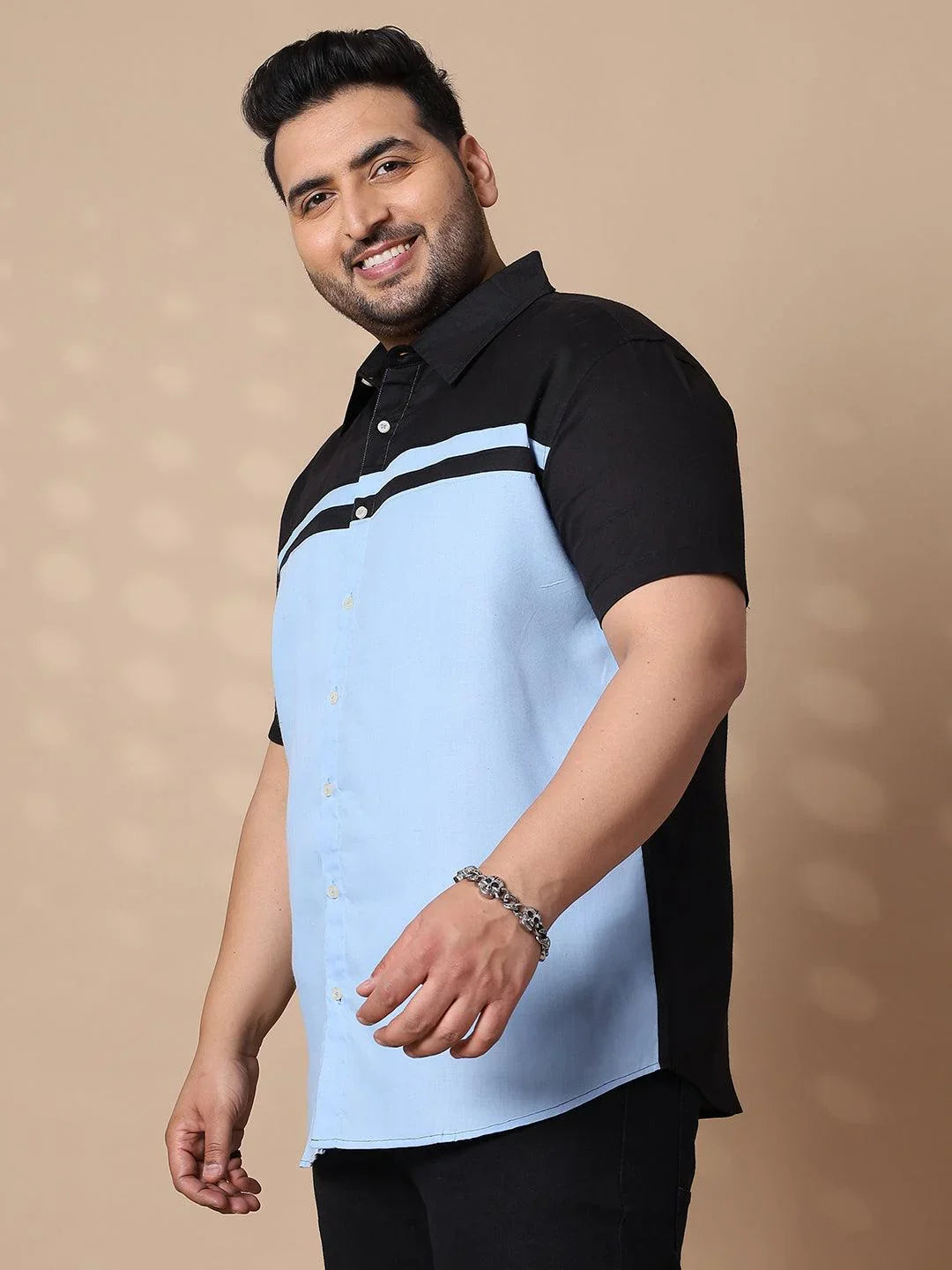 Men Plus Size Pattaya-Sky Colorblock Shirt - bigbanana