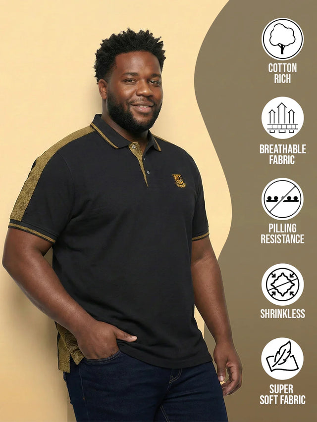 Men Plus Size Penekka-Black Colorblock Polo Tshirt