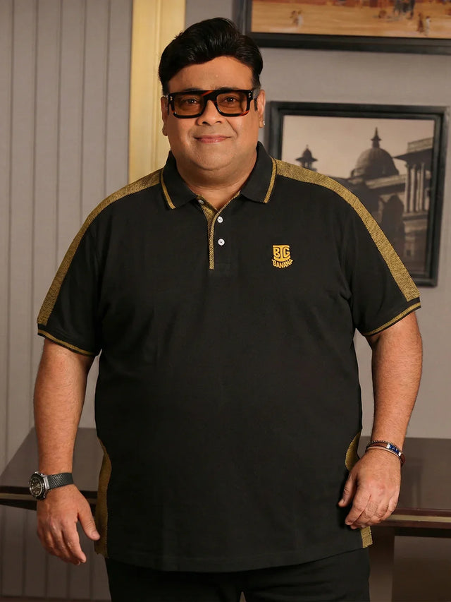 Men Plus Size Penekka-Black Colorblock Polo Tshirt