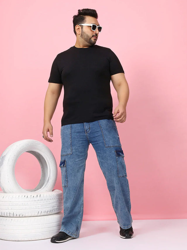 Men Plus Size Persira Blue Solid Jeans