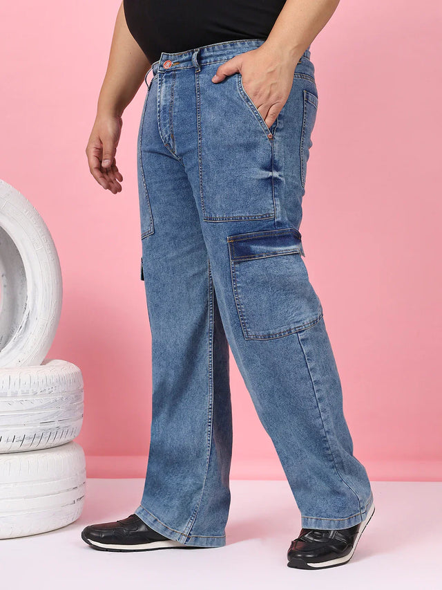 Men Plus Size Persira Blue Solid Jeans