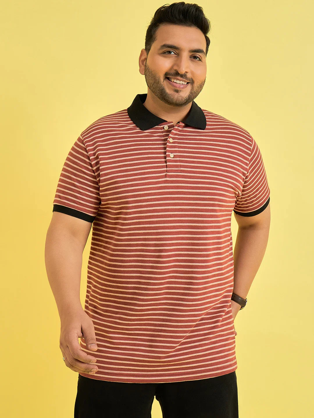 Men Plus Size Petrov Maroon Stripe Polo Tshirt - bigbanana