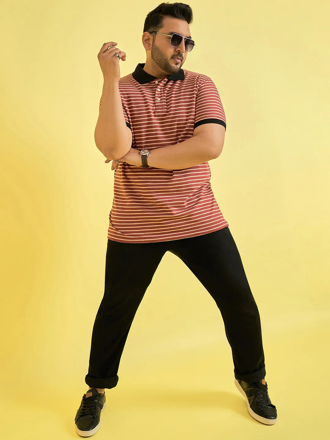 Men Plus Size Petrov Maroon Stripe Polo Tshirt - bigbanana