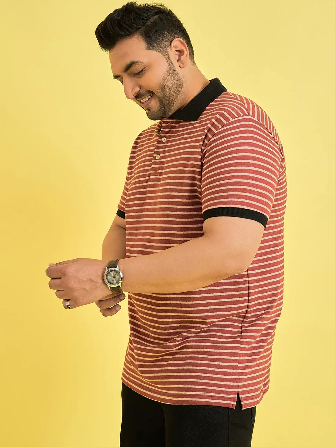 Men Plus Size Petrov Maroon Stripe Polo Tshirt - bigbanana