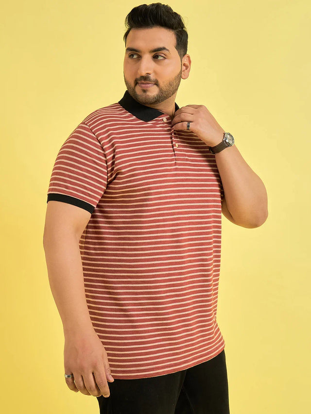 Men Plus Size Petrov Maroon Stripe Polo Tshirt - bigbanana