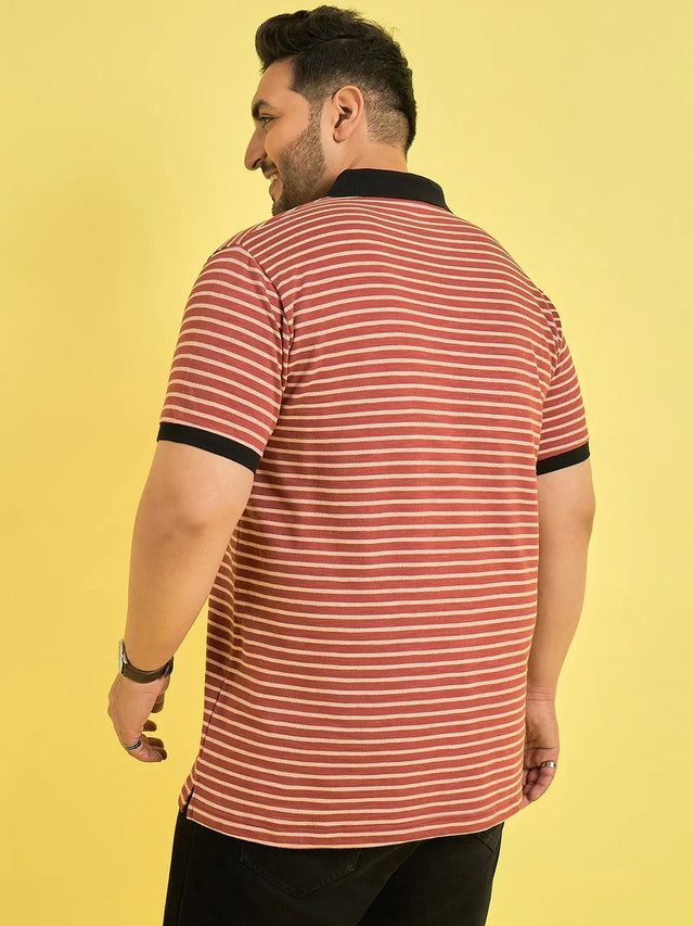 Men Plus Size Petrov Maroon Stripe Polo Tshirt - bigbanana