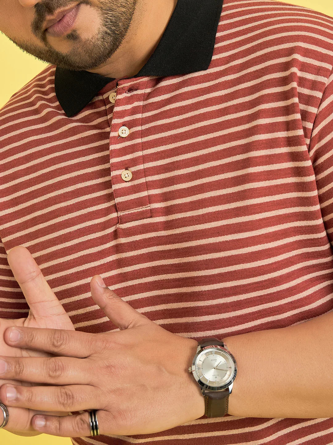 Men Plus Size Petrov Maroon Stripe Polo Tshirt - bigbanana