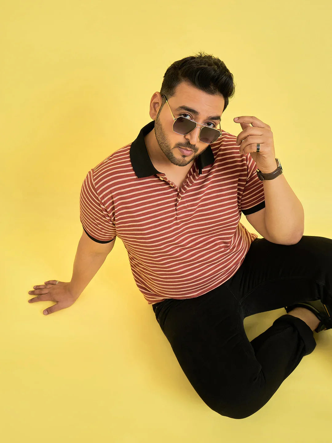 Men Plus Size Petrov Maroon Stripe Polo Tshirt - bigbanana