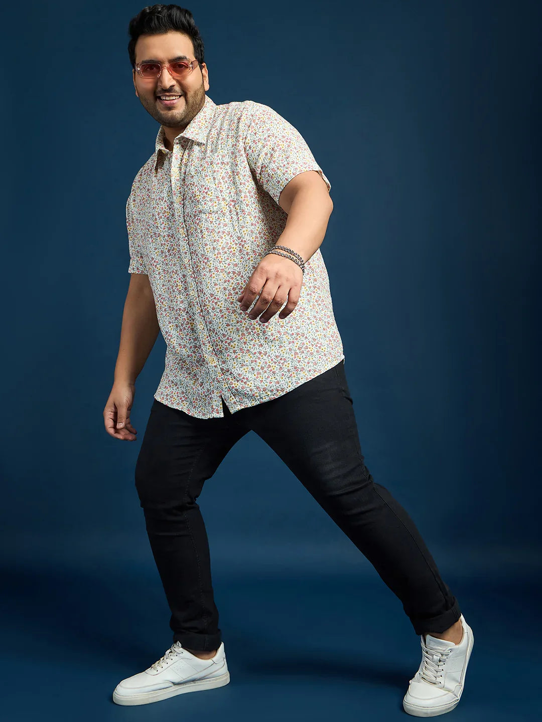 Men Plus Size Pett Floral Printed White Shirt - bigbanana