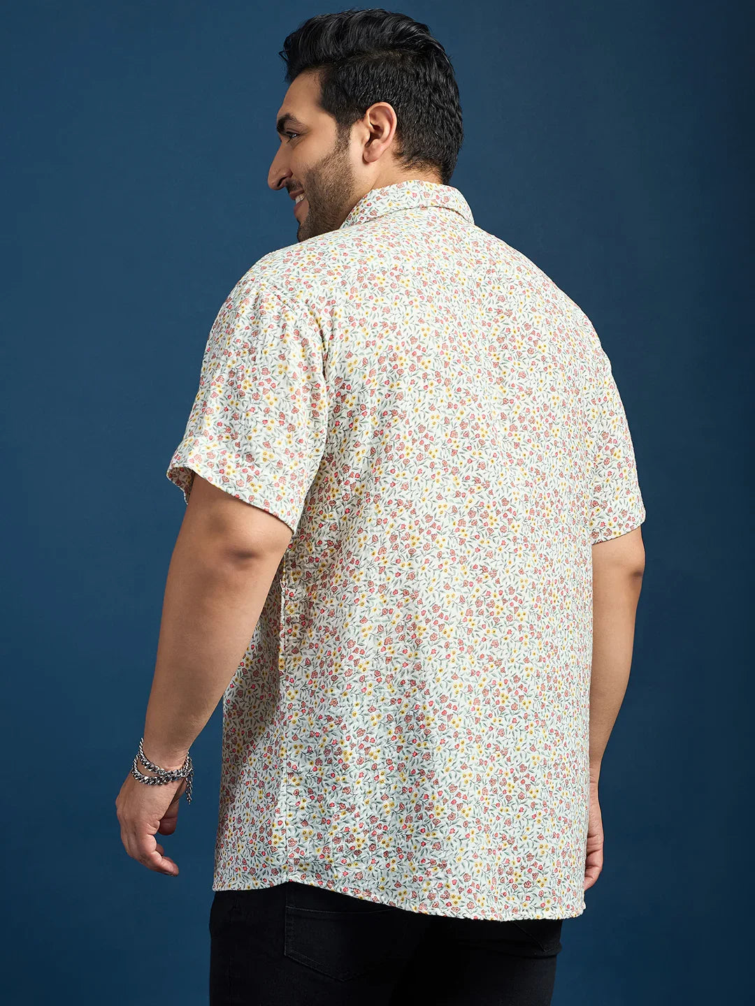 Men Plus Size Pett Floral Printed White Shirt - bigbanana