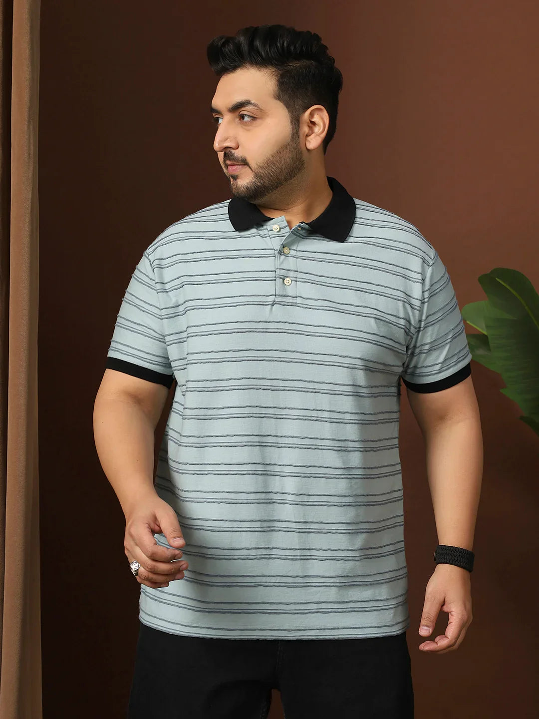 Men Plus Size Plynet Striped Multi Polo Tshirt - bigbanana