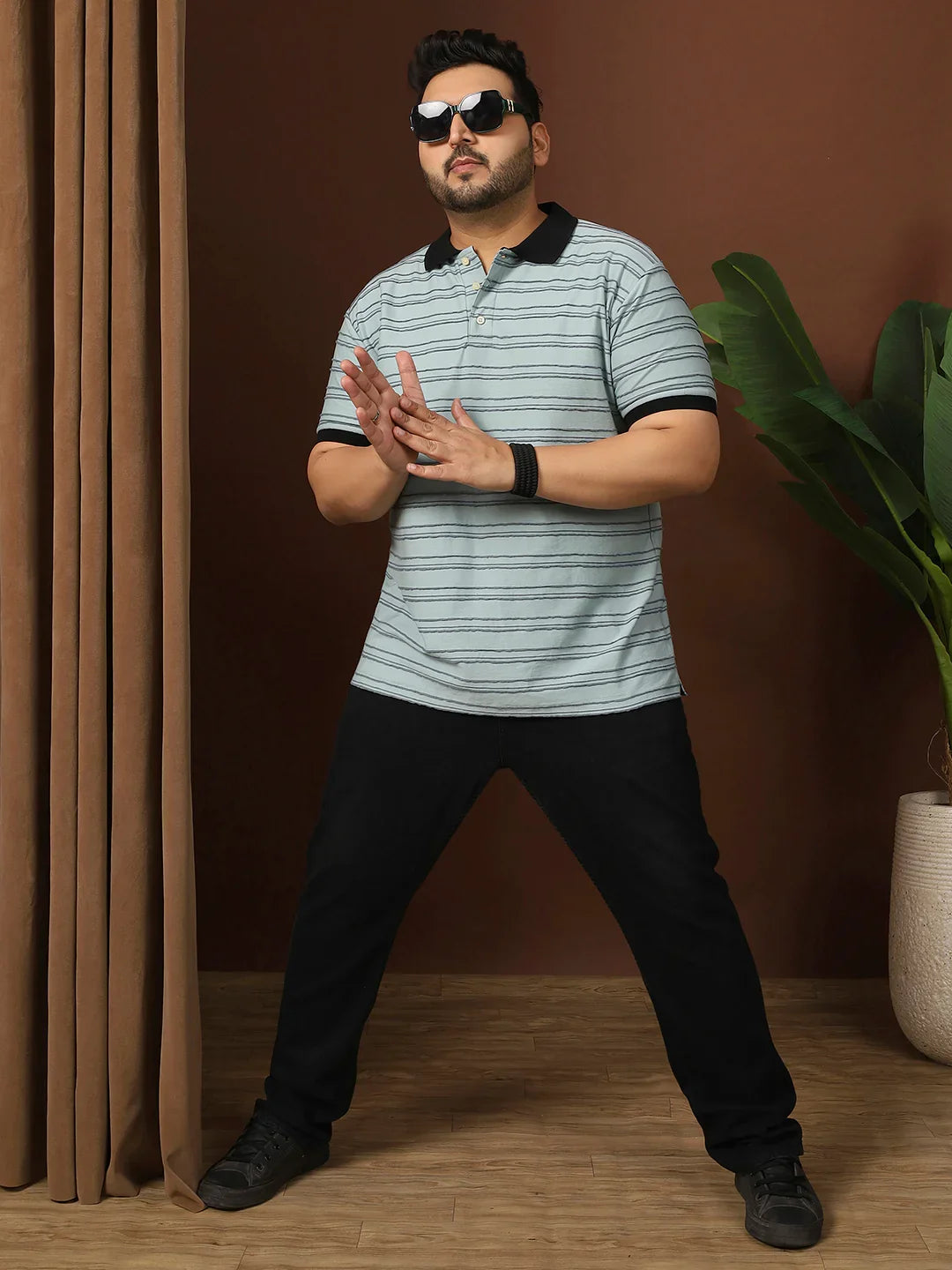 Men Plus Size Plynet Striped Multi Polo Tshirt - bigbanana