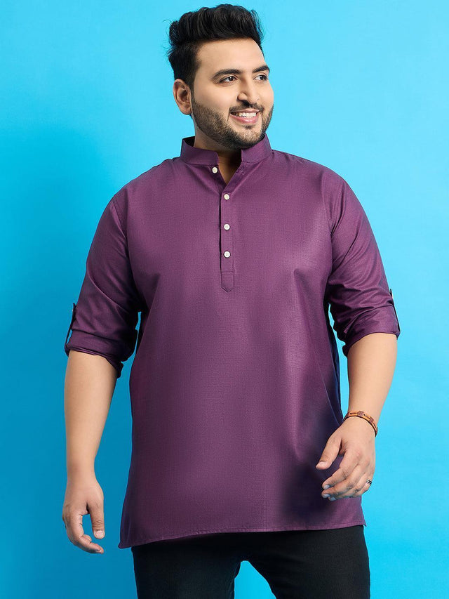 Men Plus Size Pollan-Purple Solid Short Kurta - bigbanana