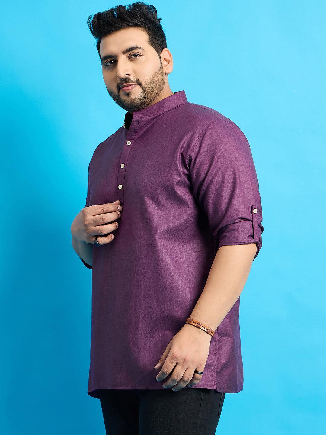 Men Plus Size Pollan-Purple Solid Short Kurta - bigbanana