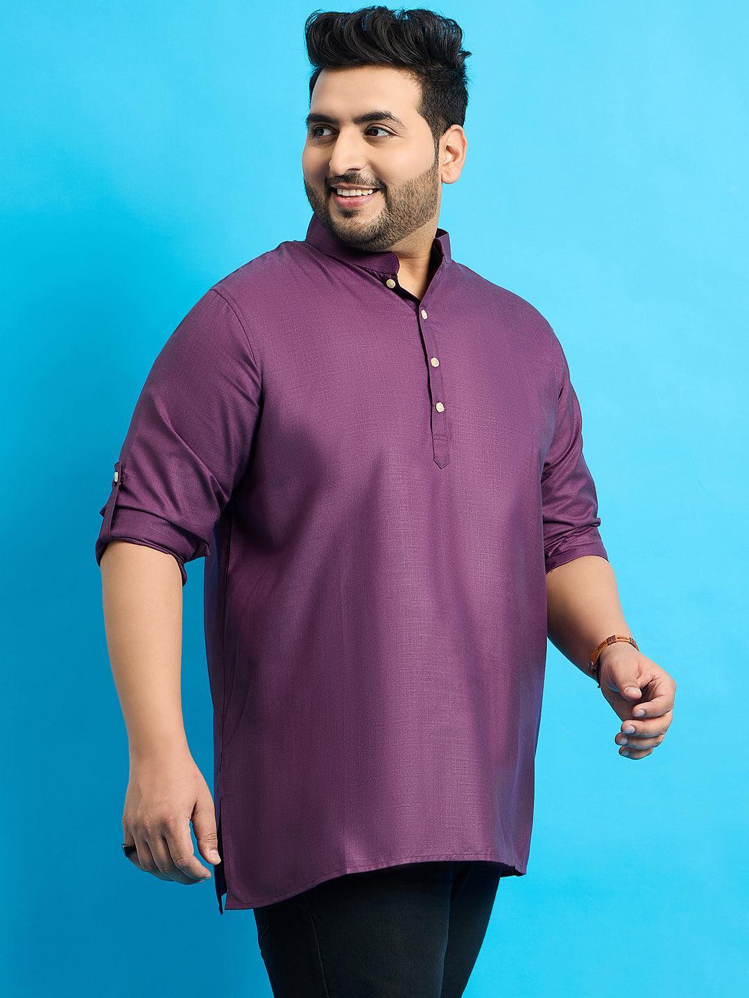 Men Plus Size Pollan-Purple Solid Short Kurta - bigbanana