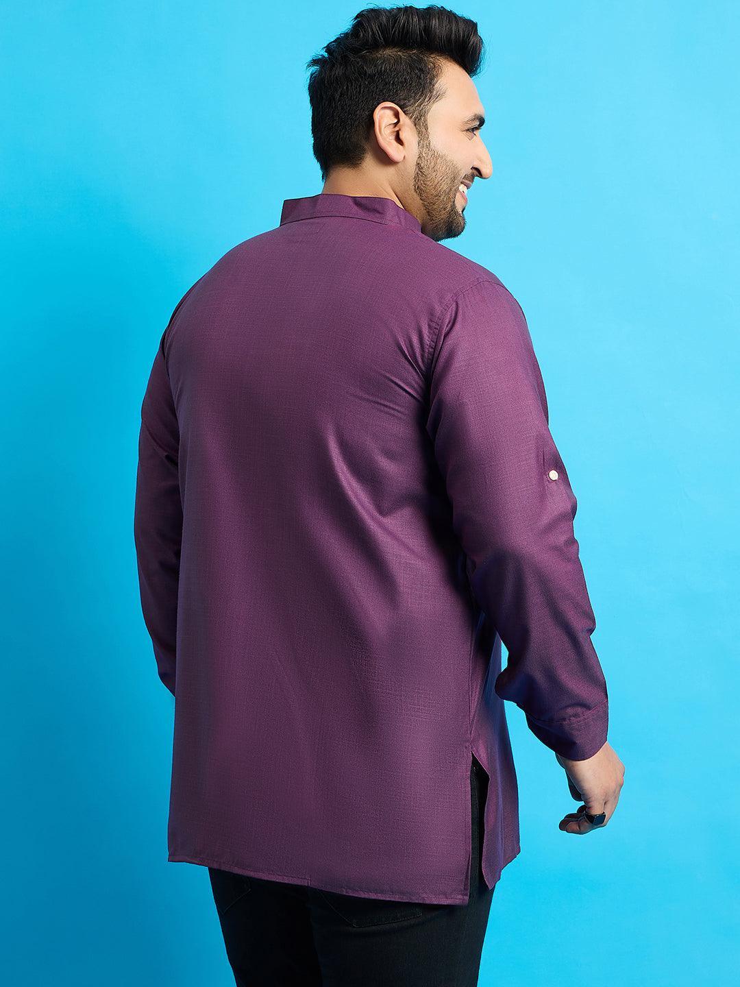 Men Plus Size Pollan-Purple Solid Short Kurta - bigbanana
