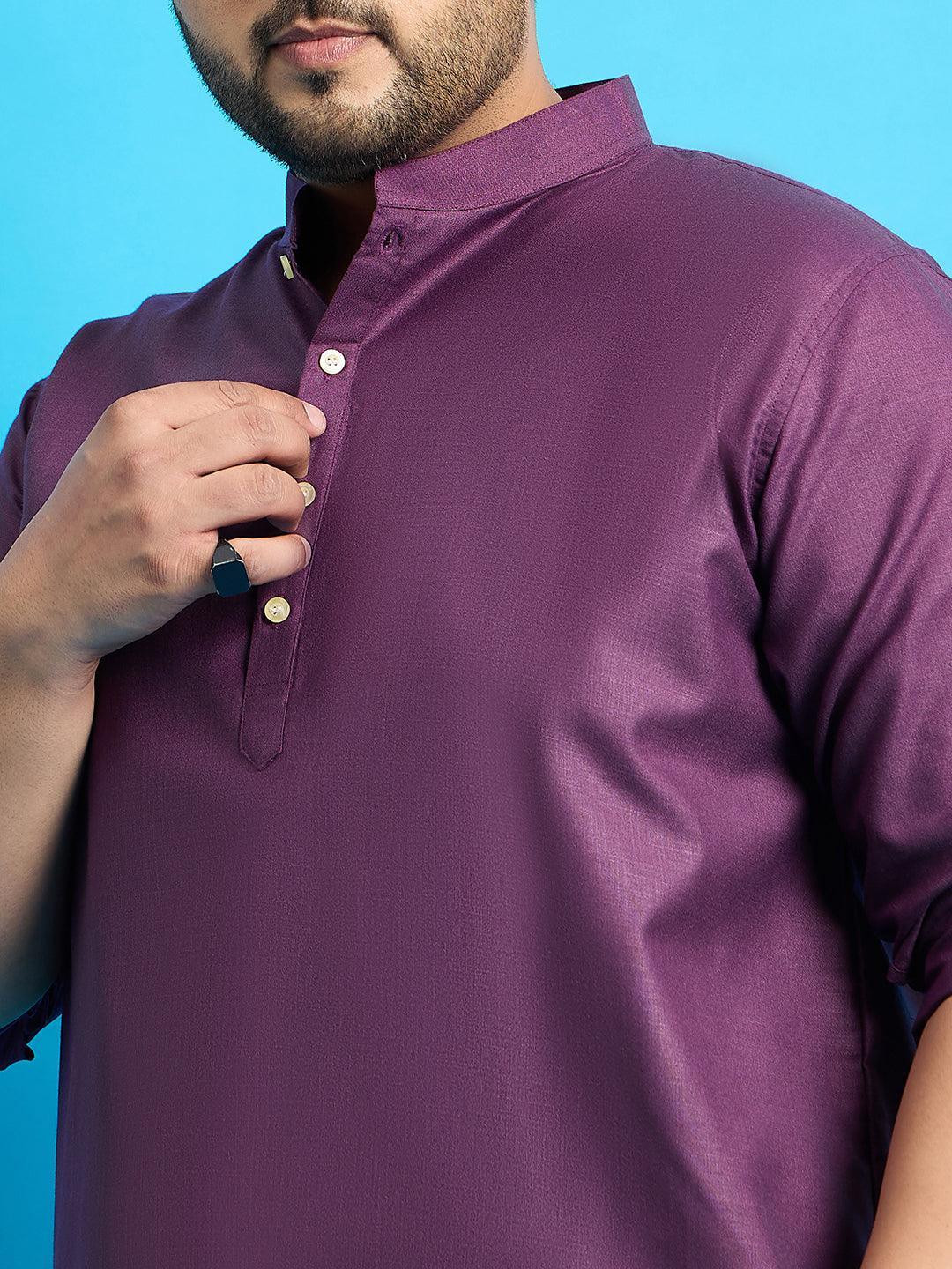 Men Plus Size Pollan-Purple Solid Short Kurta - bigbanana