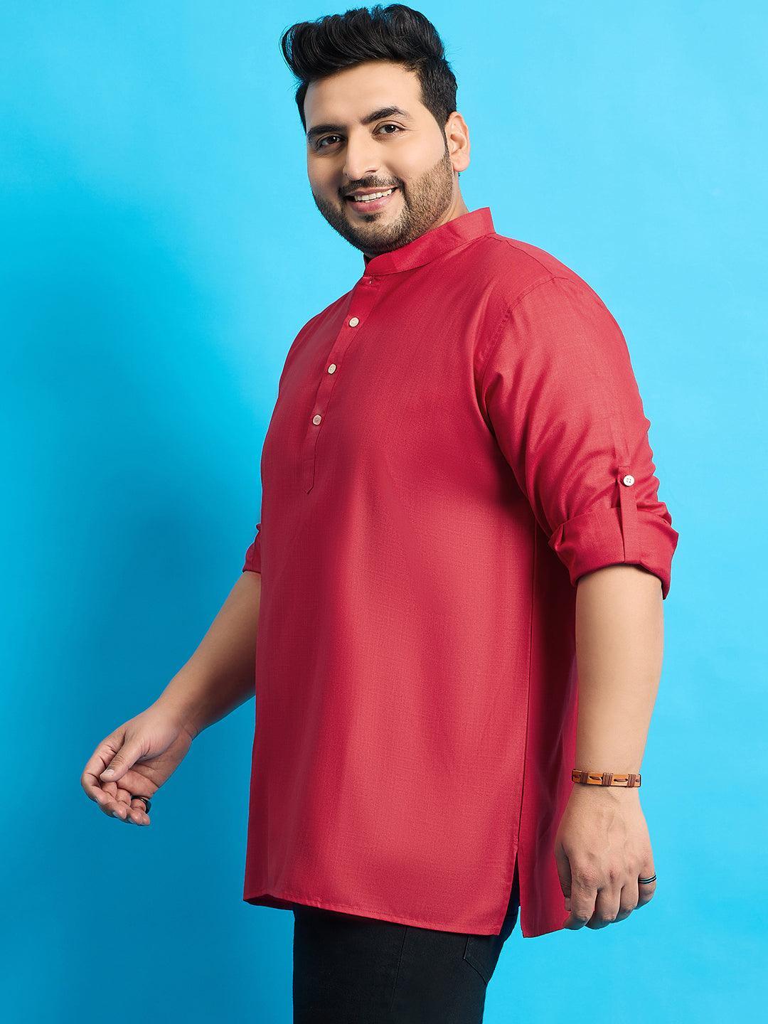 Men Plus Size Pollan-Red Solid Short Kurta - bigbanana
