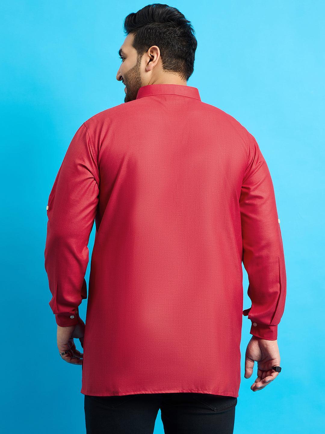 Men Plus Size Pollan-Red Solid Short Kurta - bigbanana