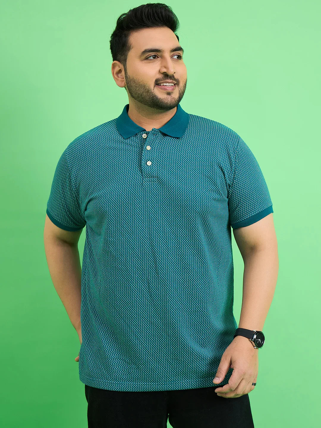 Men Plus Size Ponsana Teal Printed Polo Tshirt - bigbanana