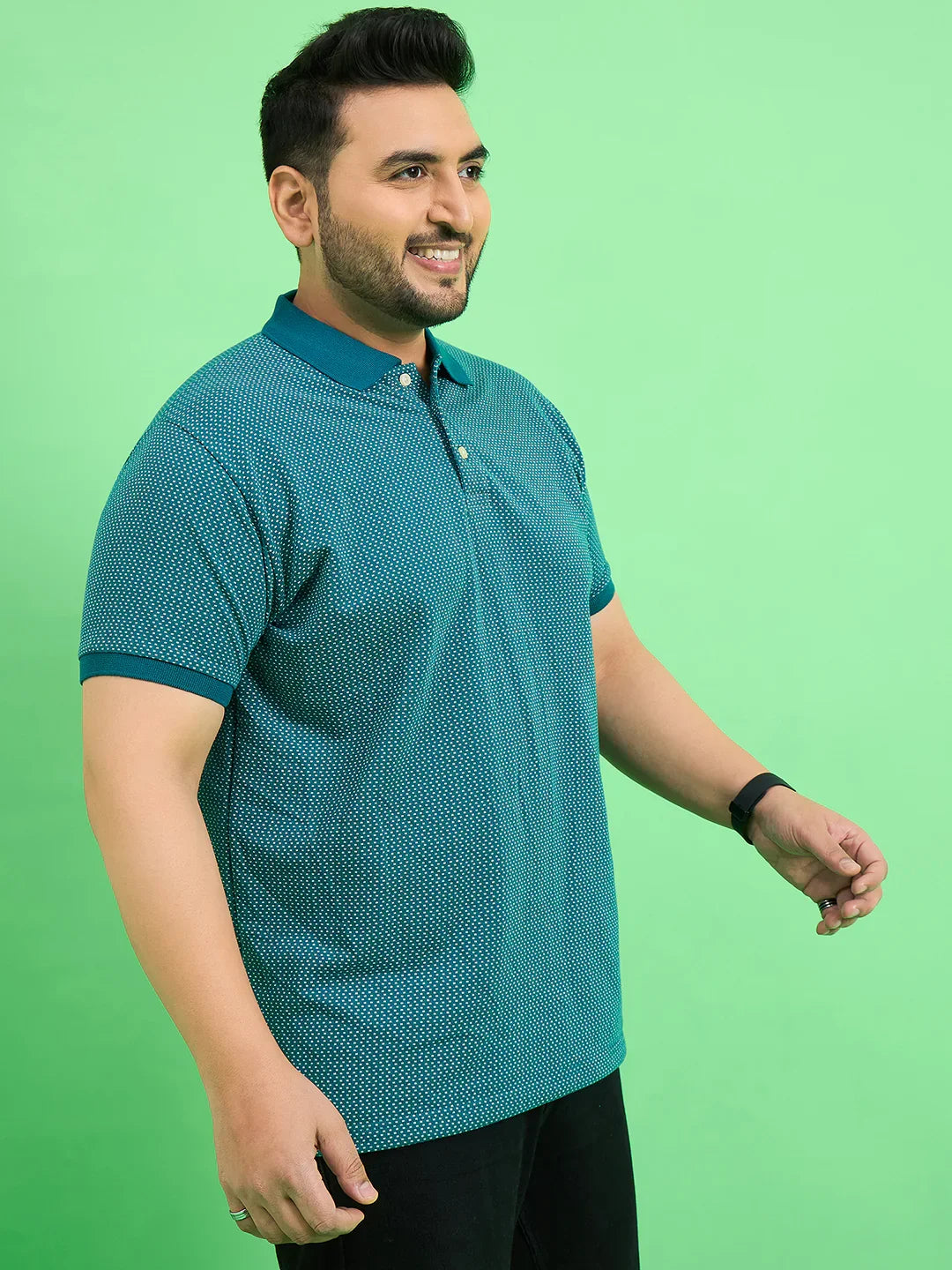 Men Plus Size Ponsana Teal Printed Polo Tshirt - bigbanana