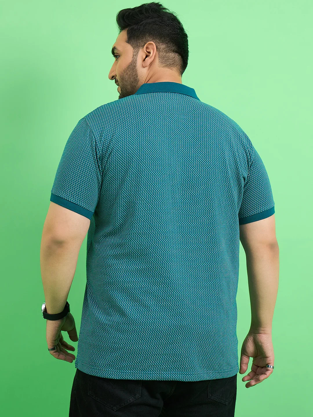 Men Plus Size Ponsana Teal Printed Polo Tshirt - bigbanana