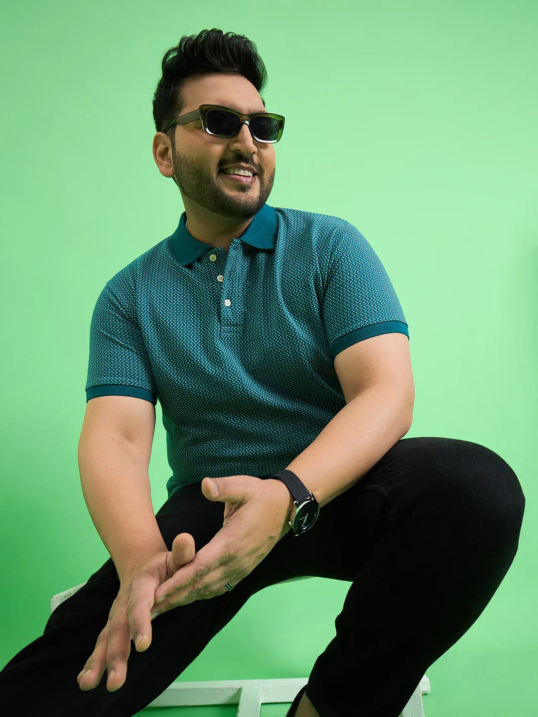 Men Plus Size Ponsana Teal Printed Polo Tshirt - bigbanana