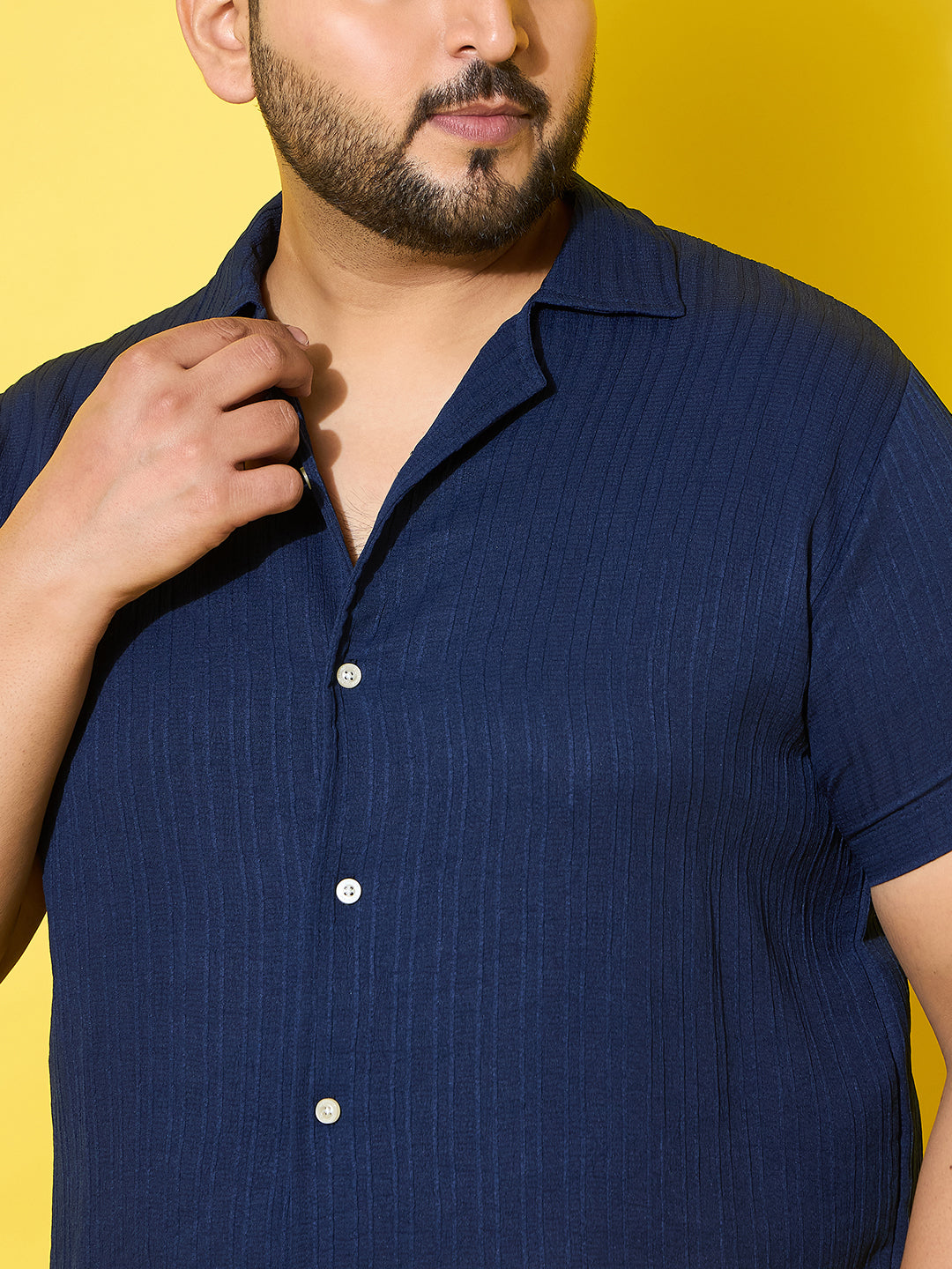 Men Plus Size Popper Navy Solid Casual Shirt