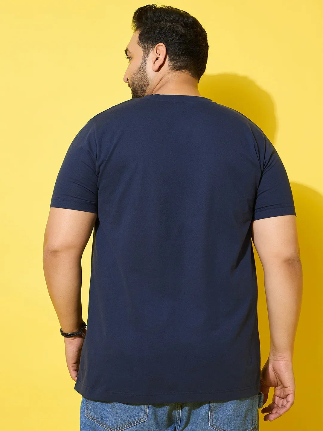 Men Plus Size Pouch Navy Printed Round Neck Tshirt