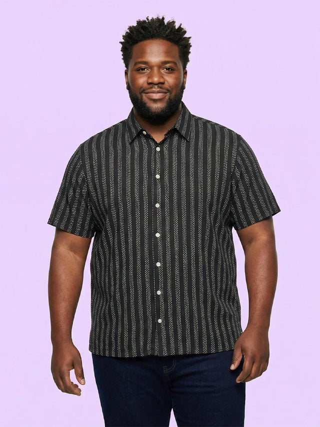 Men Plus Size Prep Black Striped Casual Shirt