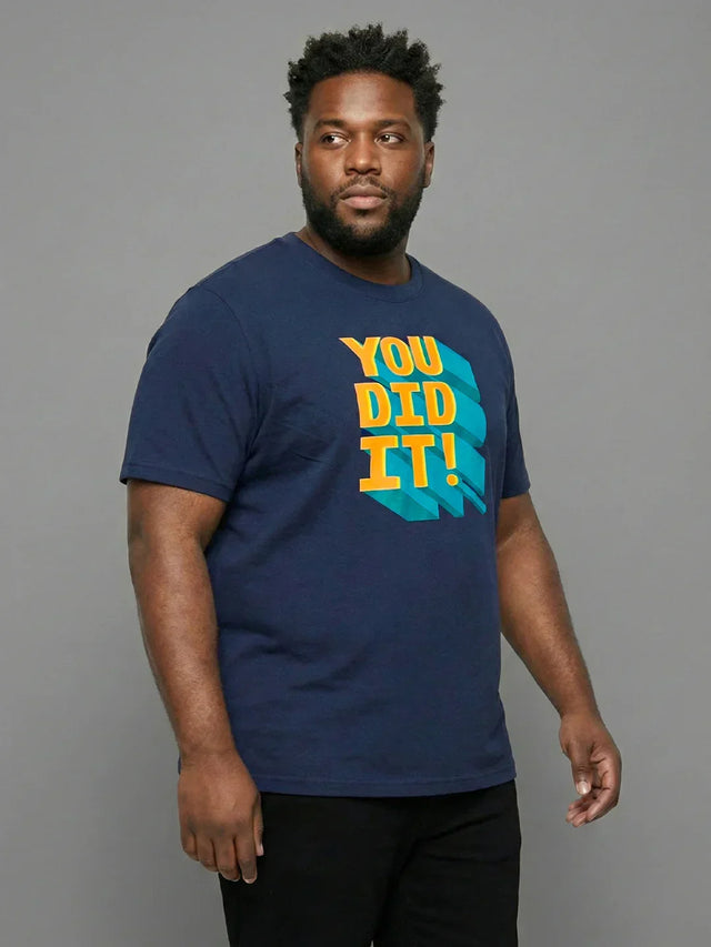 Men Plus Size Prevail Navy-Blue Printed Round Neck Tshirt