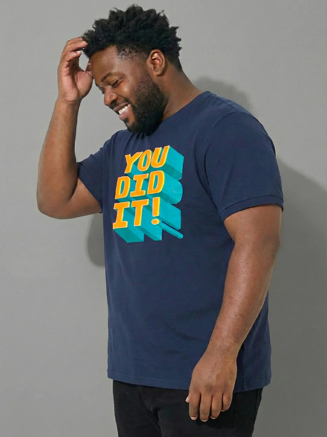 Men Plus Size Prevail Navy-Blue Printed Round Neck Tshirt