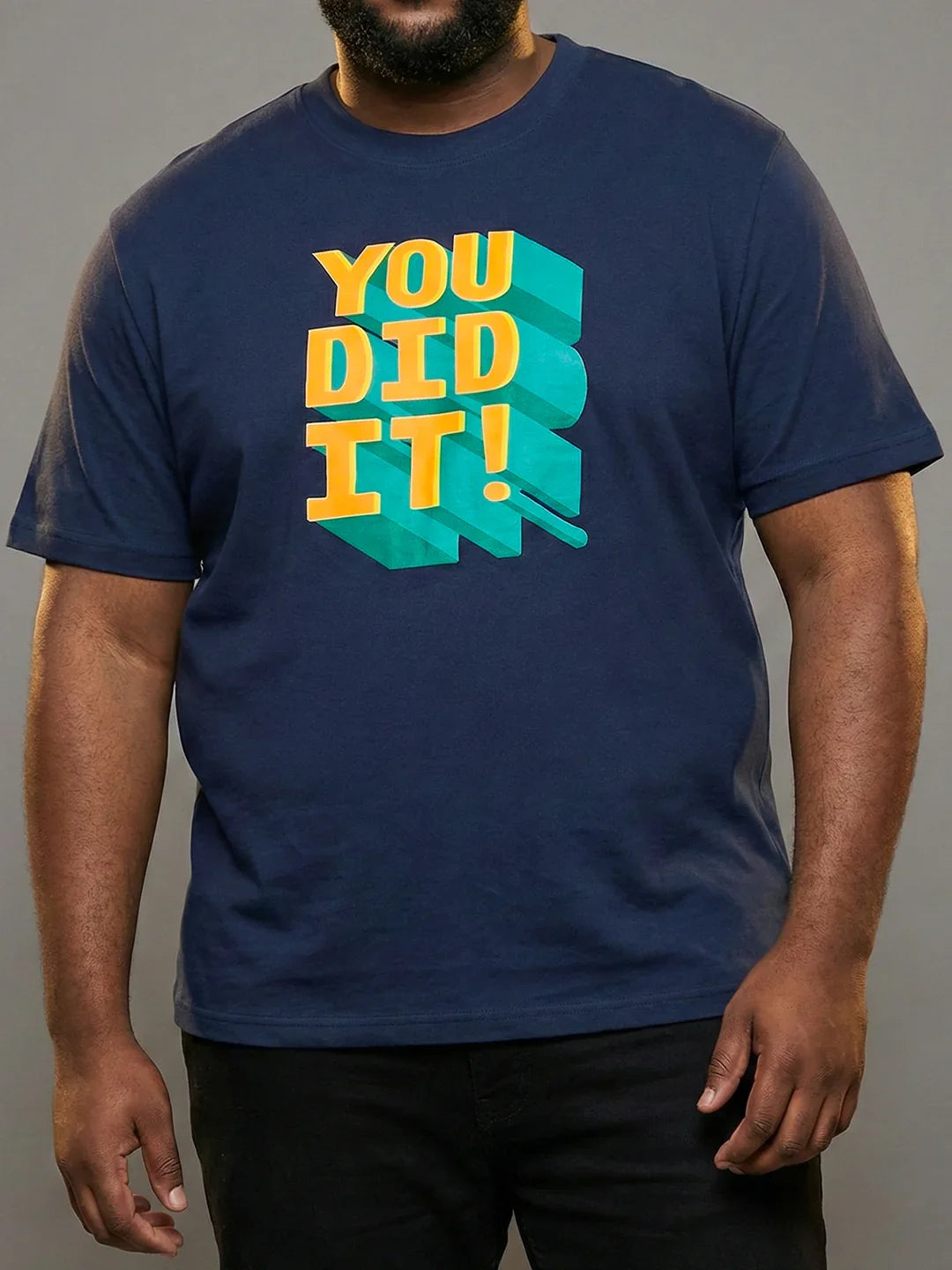 Men Plus Size Prevail Navy-Blue Printed Round Neck Tshirt