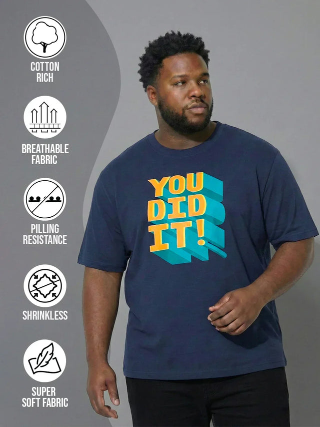 Men Plus Size Prevail Navy-Blue Printed Round Neck Tshirt