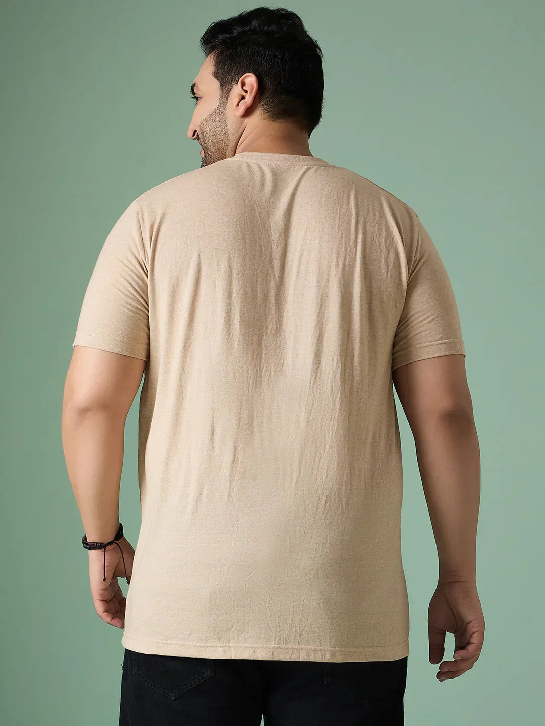 Men Plus Size Prisme Solid Beige Round Neck Tshirt - bigbanana