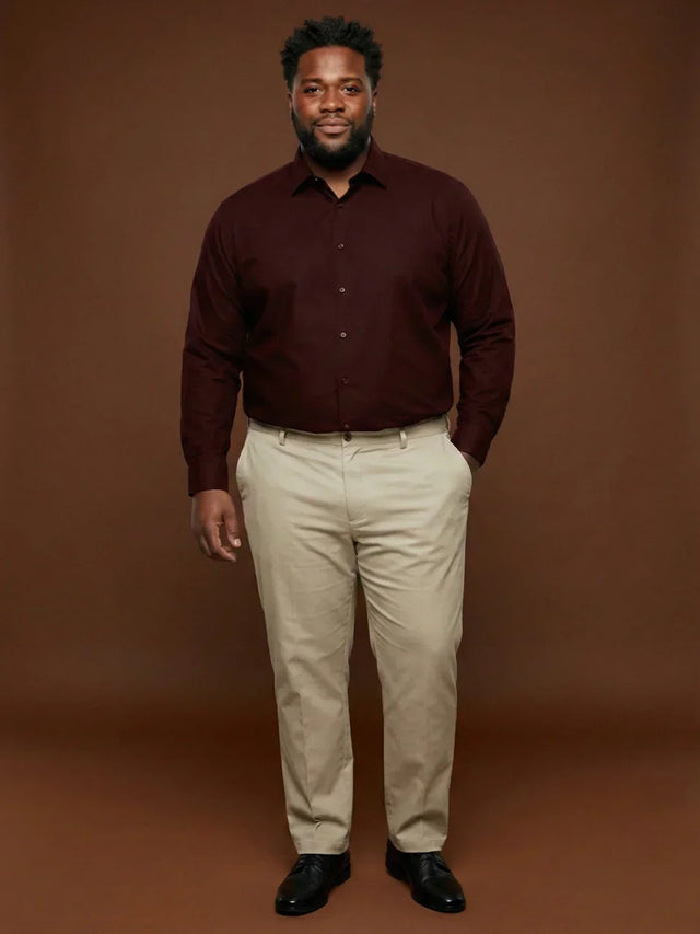 Men Plus Size Pristine-Beige Textured Formal Pants