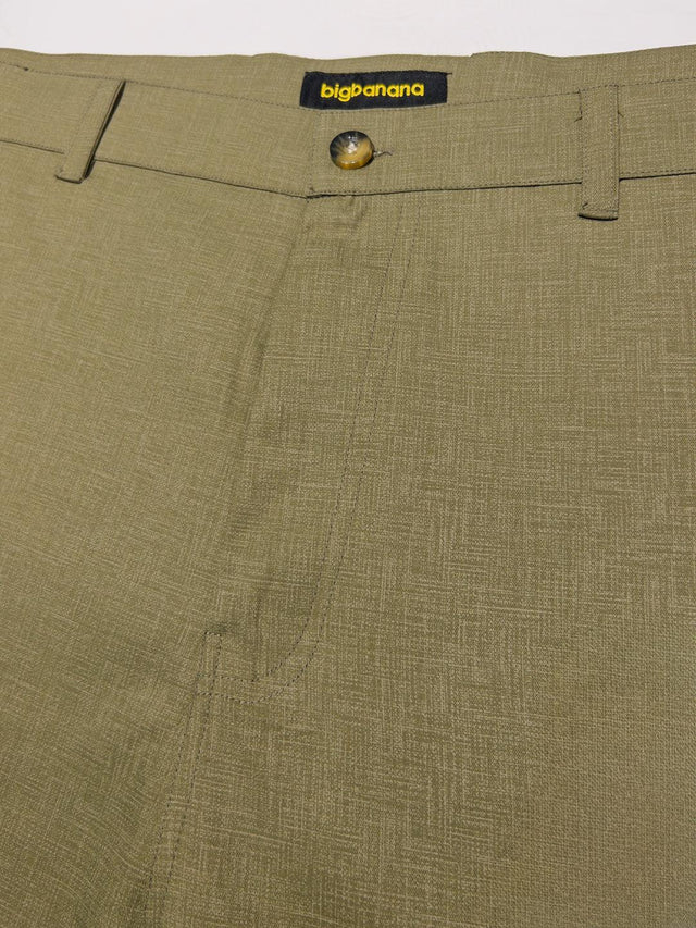 Men Plus Size Pristine-Olive Textured Formal Pants