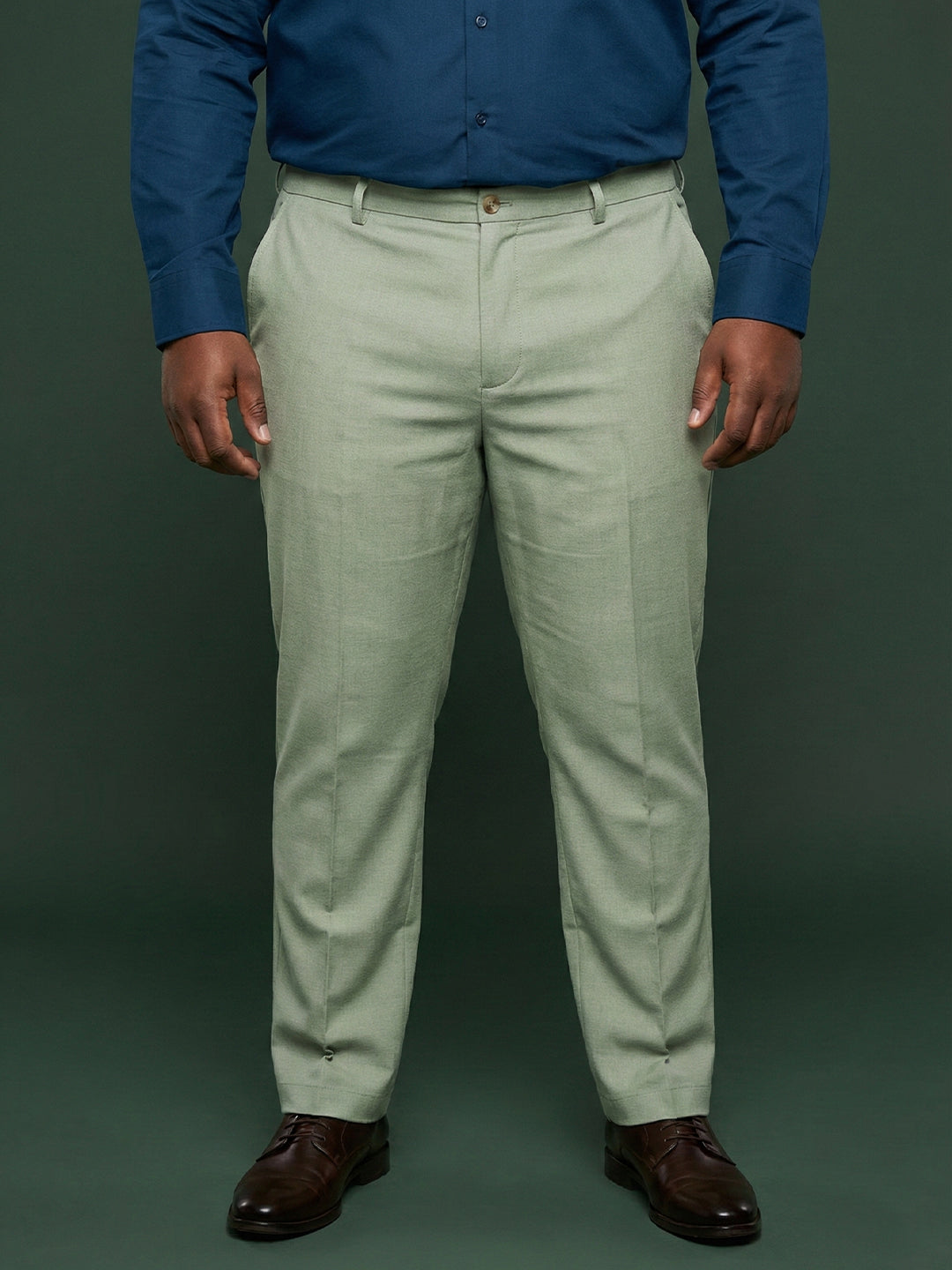 Men Plus Size Pristine-Sea Green Textured Formal Pants
