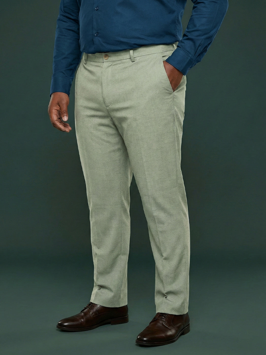 Men Plus Size Pristine-Sea Green Textured Formal Pants